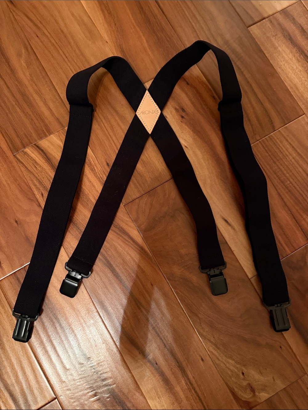 Arcade Black Suspenders with Tan Leather Patch
